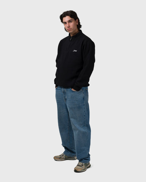 Small Script - Qtr Zip  Sweater - Black
