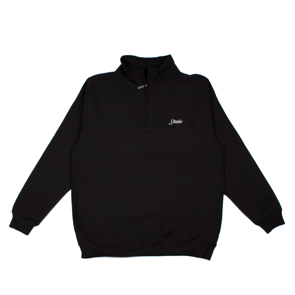 Small Script - Qtr Zip  Sweater - Black