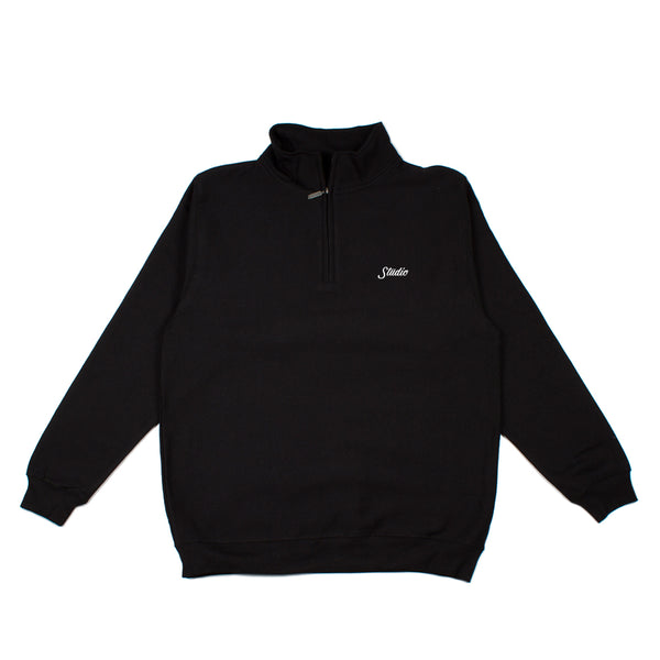Small Script - Qtr Zip  Sweater - Black