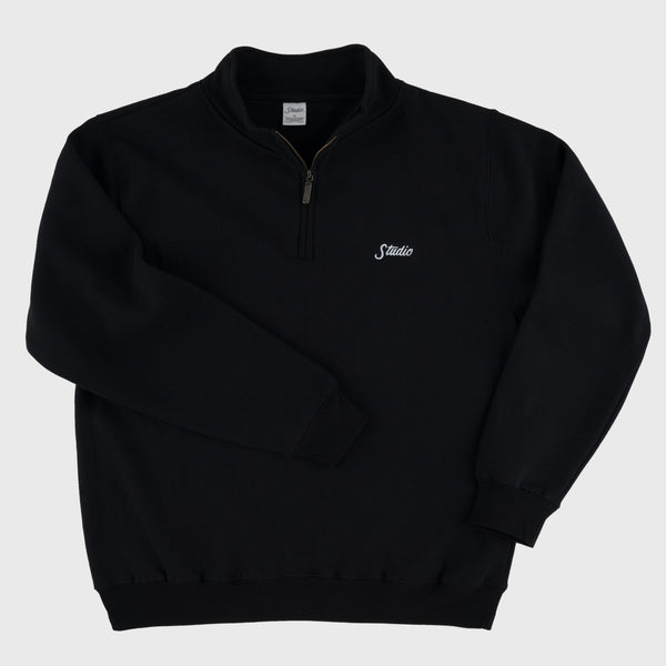 Small Script - Qtr Zip  Sweater - Black