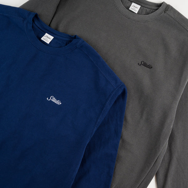 Small Script - Garment Dyed Crewneck - Pepper Black