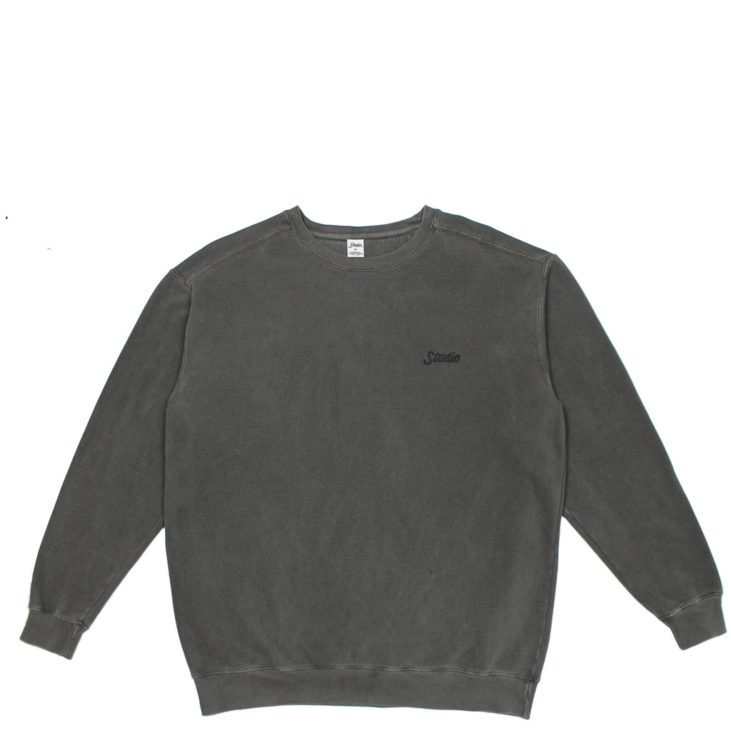 Small Script - Garment Dyed Crewneck - Pepper Black