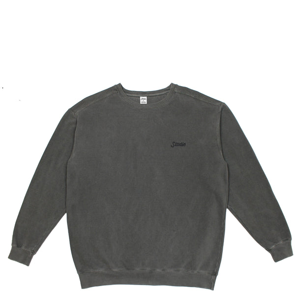 Small Script - Garment Dyed Crewneck - Pepper Black