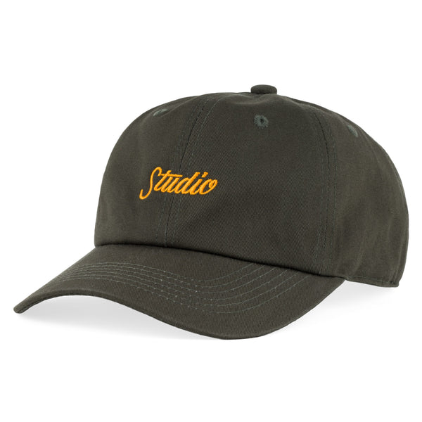Small Script - 6 Panel Dad Hat - Olive