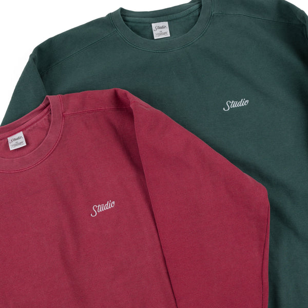 Small Script - Garment Dyed Crewneck - Cardinal