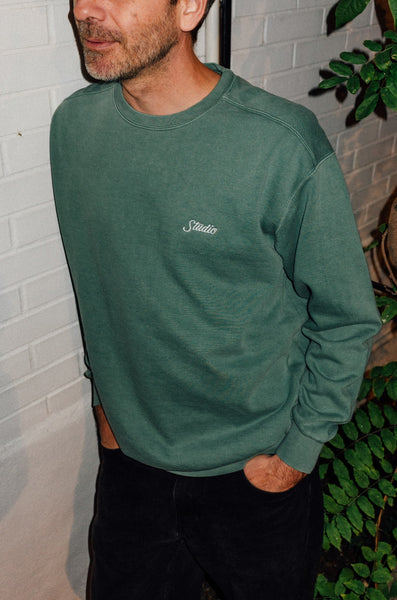 Small Script - Garment Dyed Crewneck - Evergreen - SOLD OUT